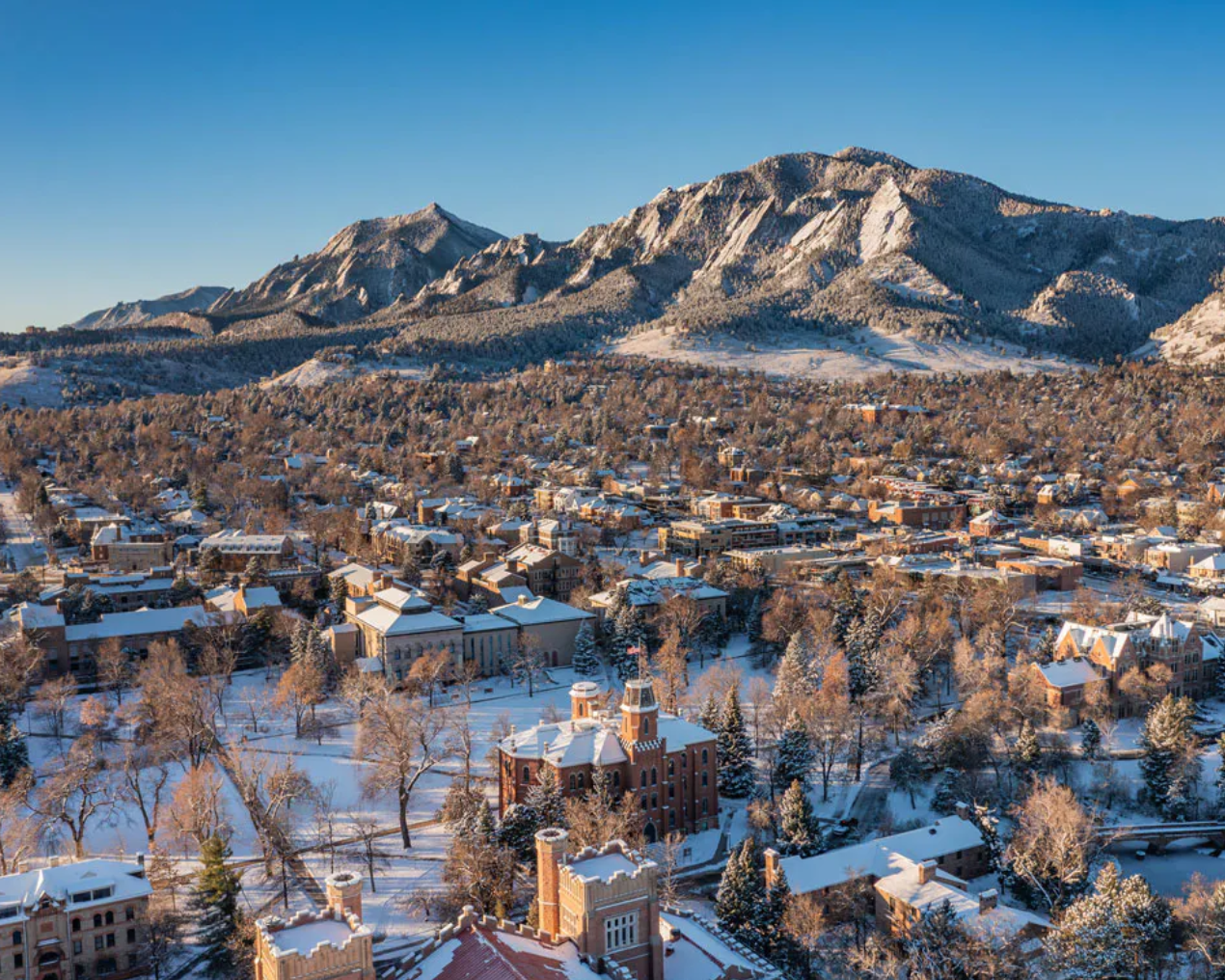 Boulder and the Flatirons in winter