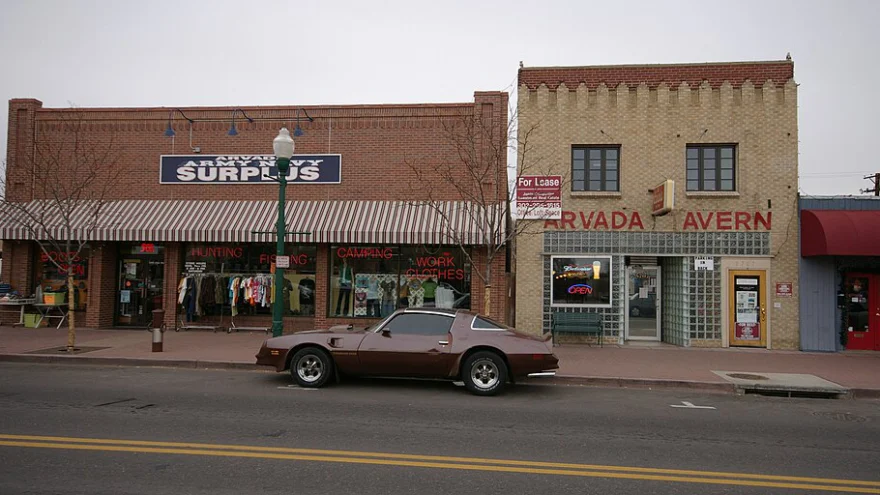 Storefronts in Olde Town Arvada, Colorado