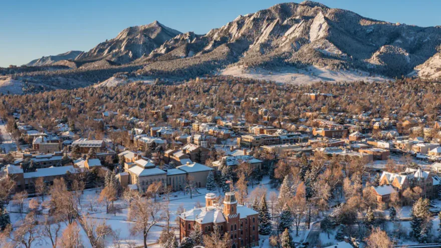 Boulder and the Flatirons in winter